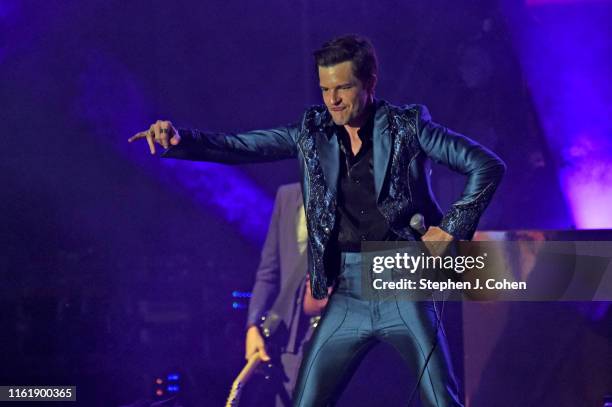Brandon Flowers of The Killers performs during Forecastle Music Festival at Louisville Waterfront Park on July 13, 2019 in Louisville, Kentucky.