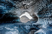 Blue crystal ice cave, underground beneath the glacier in Iceland