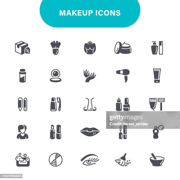 illustrazioni stock, clip art, cartoni animati e icone di tendenza di icone di makeup - fondotinta