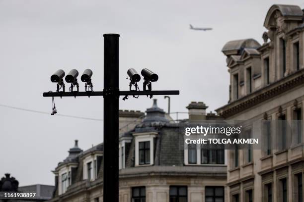 Cameras operate on Regent Street in London on August 16, 2019.