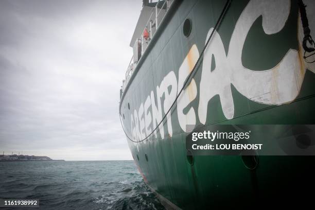 The Greenpeace ship Rainbow Warrior III sails off the site of the future Flamanville nuclear power plant , off La Hague, in the English Channel, on...