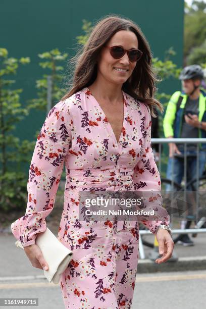 Pippa Middleton attends Men's Final Day at the Wimbledon 2019 Tennis Championships at All England Lawn Tennis and Croquet Club on July 14, 2019 in...