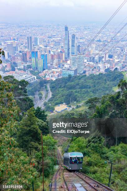 high angle view of bogota city, cable car transportation, colombia - monserrate bogota stock pictures, royalty-free photos & images