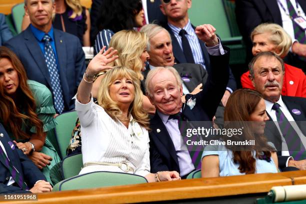 Former Australian tennis player Rod Laver and Susan Johnson attend the Royal Box prior to the Men's Singles final between Novak Djokovic of Serbia...