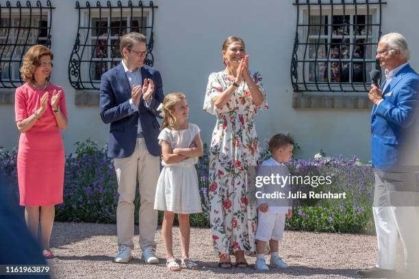 The Swedish Royal Family applauds Crown Princess Victoria during The Crown Princess Victoria of Sweden's 42nd birthday celebrations on July 14, 2019...