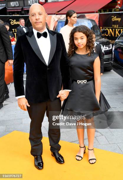 Vin Diesel and Hania Riley Sinclair attend "The Lion King" European Premiere at Leicester Square on July 14, 2019 in London, England.