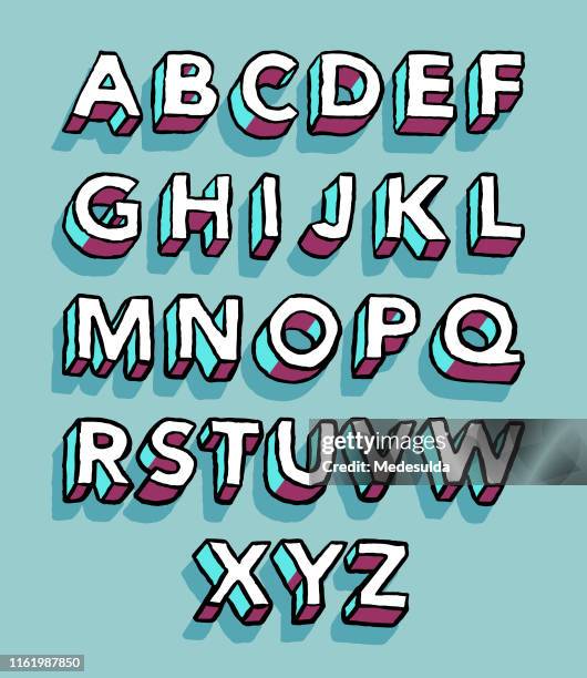 alphabet sketch 3d hatching - comic font stock illustrations