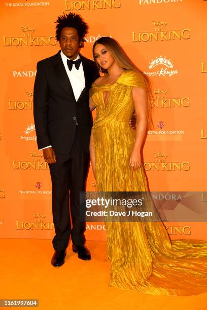 Jay Z and Beyonce Knowles-Carter attend "The Lion King" European Premiere at Leicester Square on July 14, 2019 in London, England.