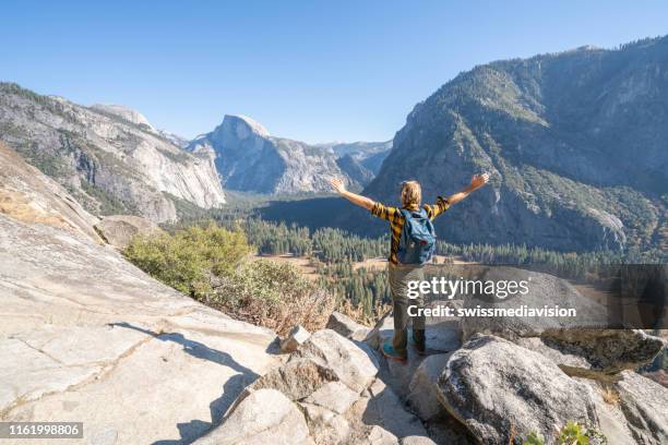 arms wide open, man embracing nature - el capitan yosemite national park stock pictures, royalty-free photos & images