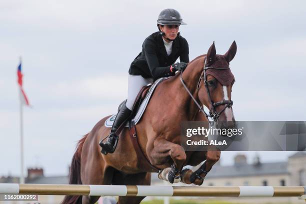 French rider Penelope Leprevost competes in the Master GROUPAMA during the Longines Global Champions Tour, at Hippodrome de Chantilly on July 14,...