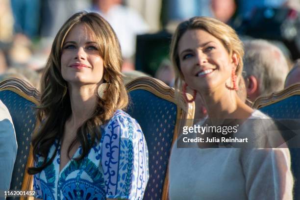 Princess Sofia and Princess Madeleine attend The Crown Princess Victoria of Sweden's 42nd birthday celebrations on July 14, 2019 at Borgholm's...