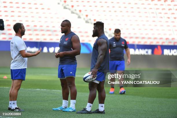 French rugby team XV de France's Jefferson Poirot attends the Captain's run training session on the eve of the rugby world cup warm-up match...