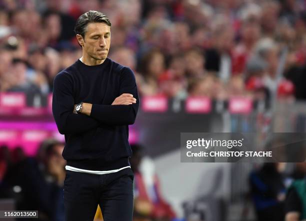 Bayern Munich's Croatian headcoach Niko Kovac reacts during the German First division Bundesliga football match FC Bayern Munich v Hertha Berlin in...