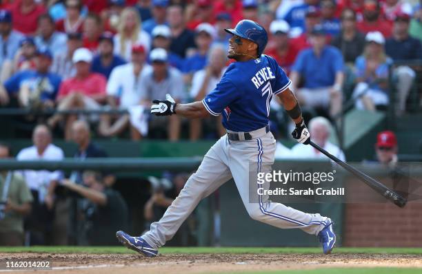 Ben Revere of the Toronto Blue Jays bats during Game 4 of the ALDS against the Texas Rangers at Globe Life Park on Monday, October 12, 2015 in...