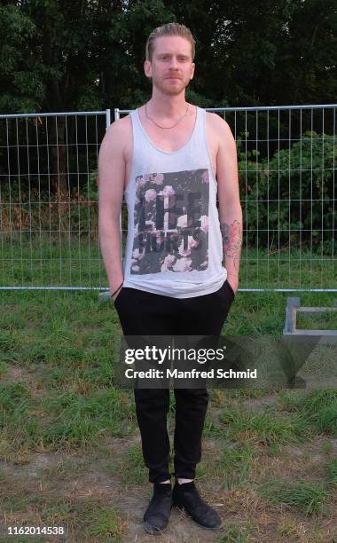 Lucas Fendrich of Hunger poses backstage during the Hafen Open Air 2019 at Alberner Hafen on August 16, 2019 in Vienna, Austria.