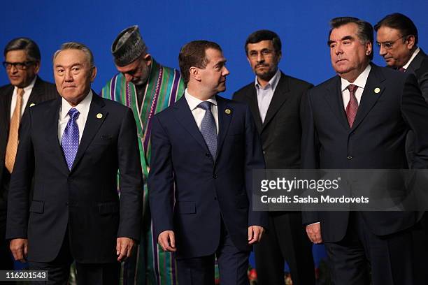 Kazakh President Nursultan Nazarbayev, Afghanisnan's President Hamid Karzai, Russian President Dmitry Medvedev, Iran's President Mahmoud Ahmadinejad,...