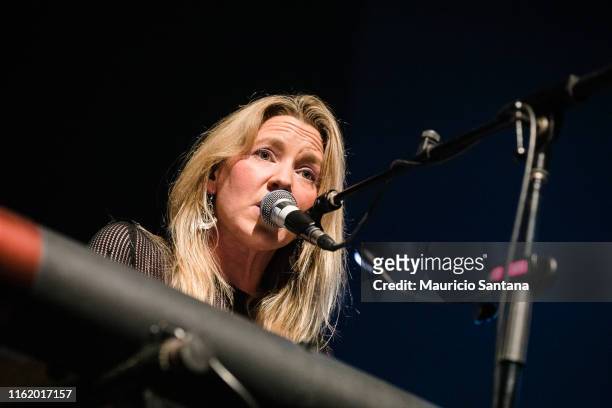 Emily Gervers member of the band Rumours of Fleetwood Mac performs live on stage at Espaco das Americas on August 15, 2019 in Sao Paulo, Brazil.