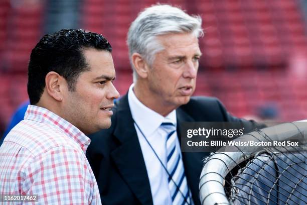 Executive Vice President / Assistant General Manager Eddie Romero and President of Baseball Operations Dave Dombrowski of the Boston Red Sox look on...