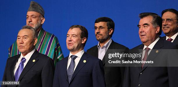 Kazakh President Nursultan Nazarbayev, Afghanisnan's President Hamid Karzai, Russian President Dmitry Medvedev, Iran's President Mahmoud Ahmadinejad,...