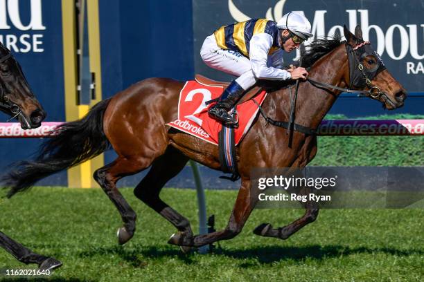 Benitoite ridden by Damien Oliver wins the Black Caviar Tribute Handicap at Caulfield Racecourse on August 17, 2019 in Caulfield, Australia.