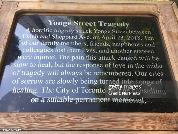 Temporary memorial for the Toronto van attack at Mel Lastman Square in attack in Toronto, Ontario, Canada. 10 people were killed and 15 people...