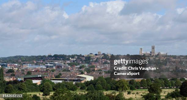 General view of Sincil Bank, home of Lincoln City, with Lincoln Cathedral on the horizon prior to the Sky Bet Leauge One match between Lincoln City...