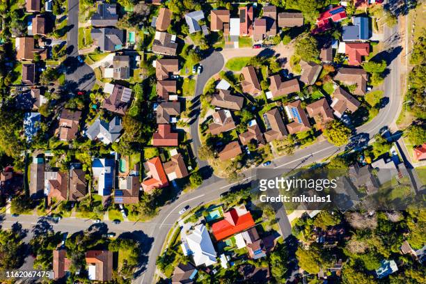 sydney suburb overhead perspective roof tops - new south wales stock pictures, royalty-free photos & images