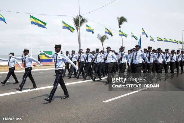 The Gabonese military parade during the country's independence day celebrations in Libreville, on August 17 marking the country's independence from...