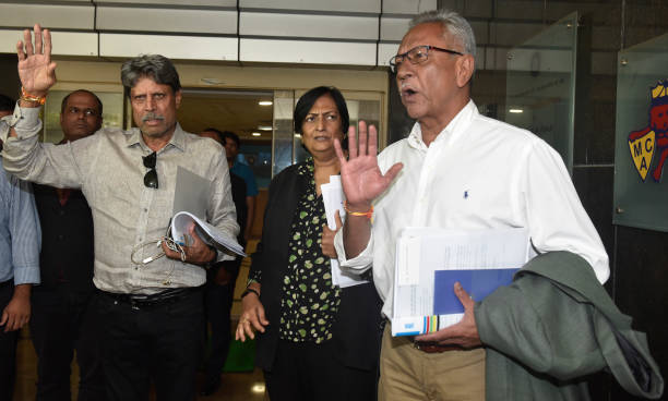 Former India captain and Chairman of Cricket Advisory Committee Kapil Dev, Shantha Rangaswamy and Anshuman Gaekwad, member Cricket Advisory Committee...