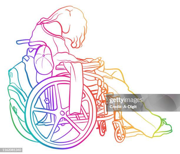 wheelchair bound ms rainbow - m i a stock illustrations