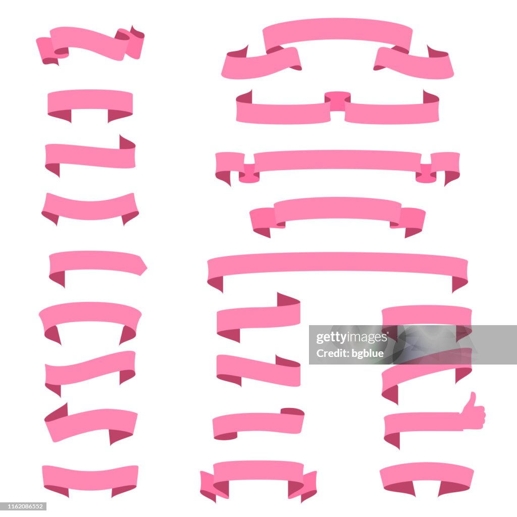 Set Of Pink Ribbons Banners Design Elements On White Background High ...