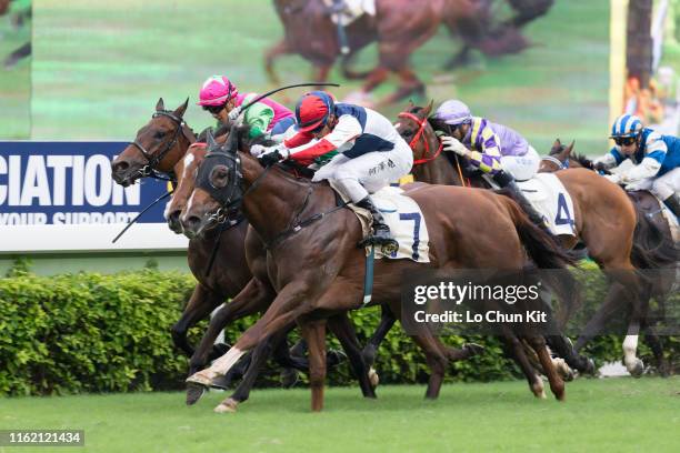 Jockey Vincent Ho Chak-yiu riding Fast Most Furious wins Race 11 The Hong Kong Racehorse Owners Association Trophy at Sha Tin Racecourse on July 14 ,...