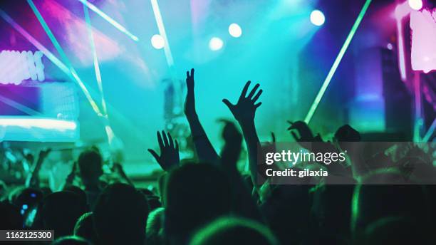 animar a la multitud en un concierto. - nightclub fotografías e imágenes de stock