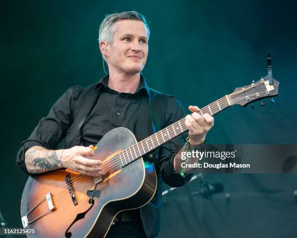 Pete Bernhard of The Devil Makes Three performs during the Green River Festival 2019 at Greenfield Community College on July 14, 2019 in Greenfield,...