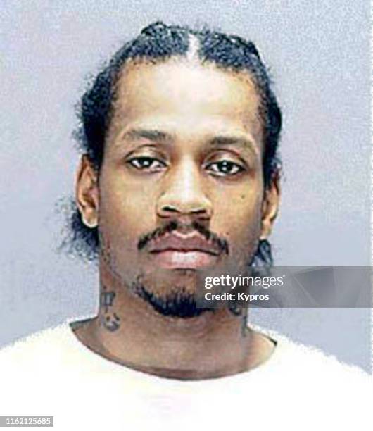 In this handout, American professional basketball player Allen Iverson in a mug shot following his arrest in Philadelphia, US, 16th July 2002.