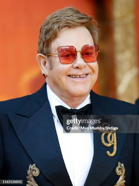 Elton John attends "The Lion King" European Premiere at Leicester Square on July 14, 2019 in London, England.