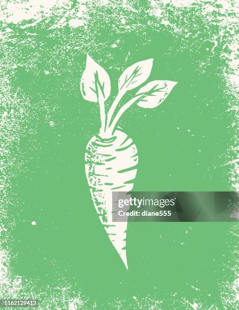 linolschnitt eines karottengartens - linolschnitt stock-grafiken, -clipart, -cartoons und -symbole