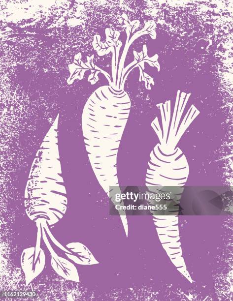 linocut of a carrot garden - linocut stock illustrations