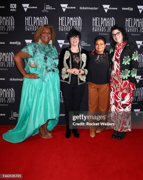 Elaine Crombie, Vicky Gordon, Ursula Yovich and Alana Valentine pose with the Helpmann Award for Best Musical - Barbara and the Camp Dogs by Belvoir...