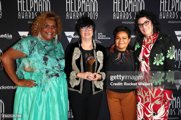 Elaine Crombie, Vicky Gordon, Ursula Yovich and Alana Valentine pose with the Helpmann Award for Best Musical - Barbara and the Camp Dogs by Belvoir...