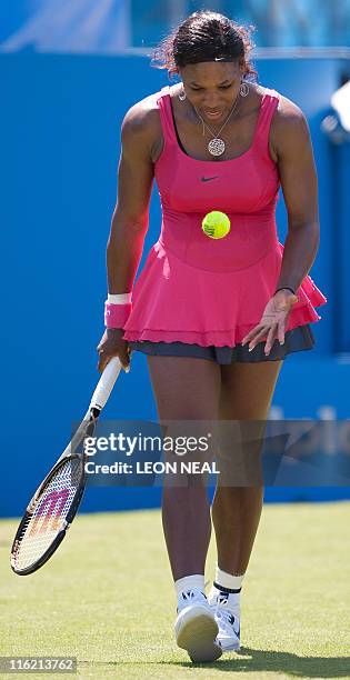 Serena Williams of the US is pictured during her match against Tsvetana Pironkova of Bulgaria on the third day of the AEGON International tennis...