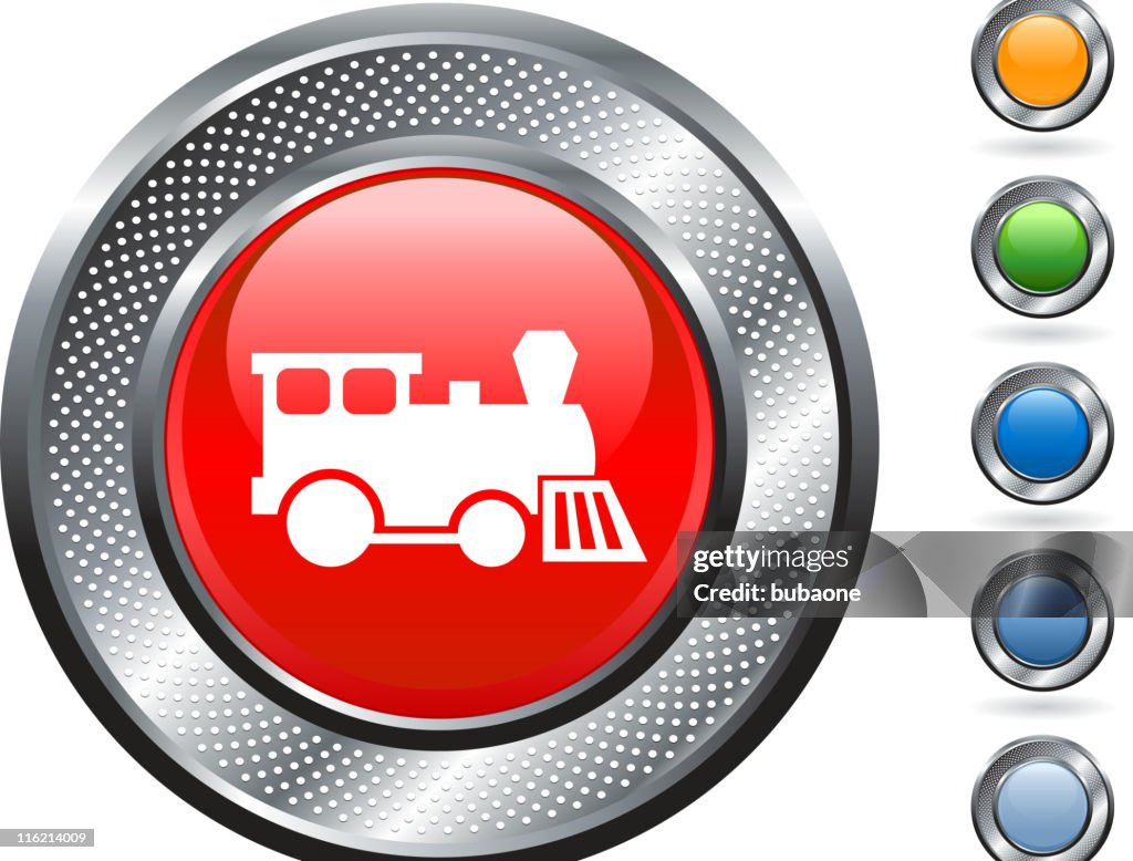Toy train royalty free vector art on metallic button