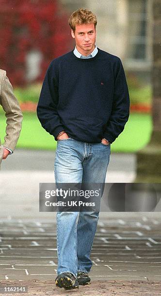 Prince William arrives for his first day of school at St. Andrews University September 23, 2001 in Scotland.