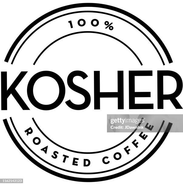 kosher coffee round labels on coffee bean textured background - kosher symbol stock illustrations