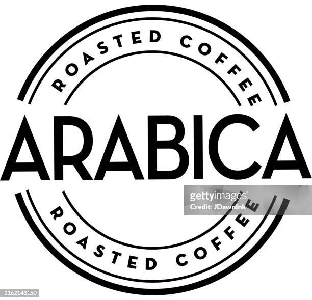 arabica coffee round labels on coffee bean textured background - coffee logo stock illustrations