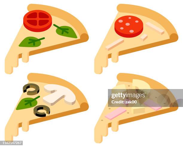 pizza vector coloured icon set - half ham stock illustrations