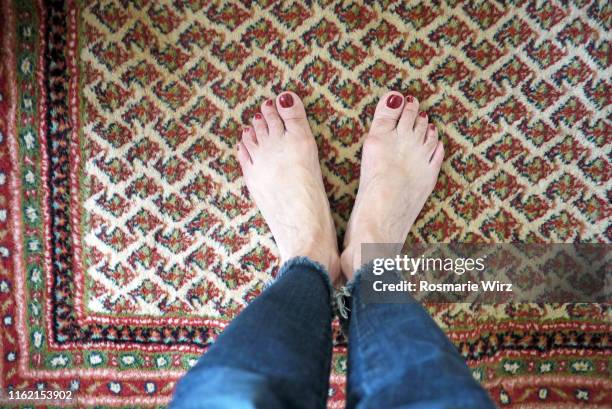 personal perspective: woman standing on persian rug - old lady feet 個照片及圖片檔
