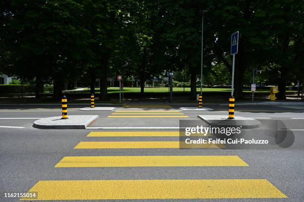 zebra crossing at downtown biel, switzerland - schild schweiz stock-fotos und bilder