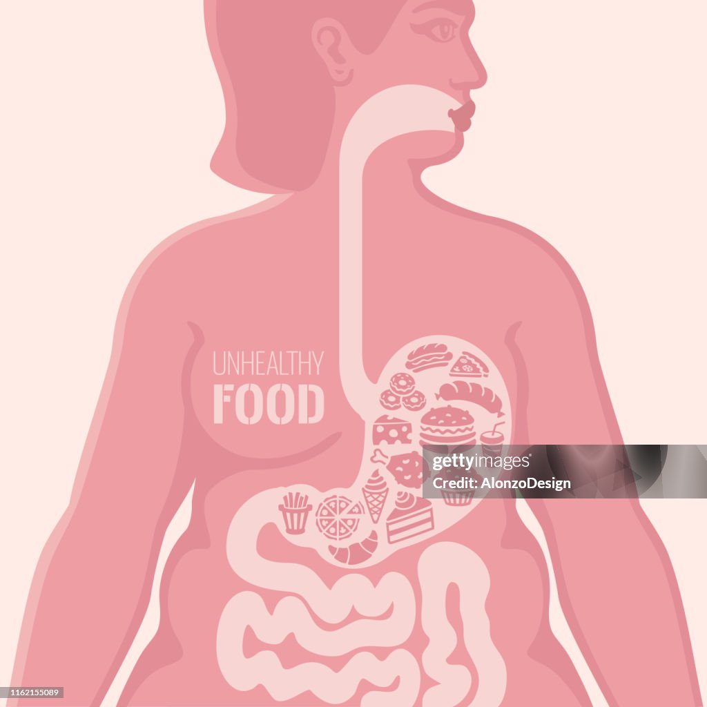 Woman with unhealthy food