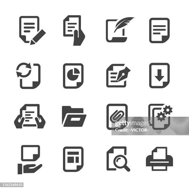 document icons - acme series - holding pen in hand stock illustrations